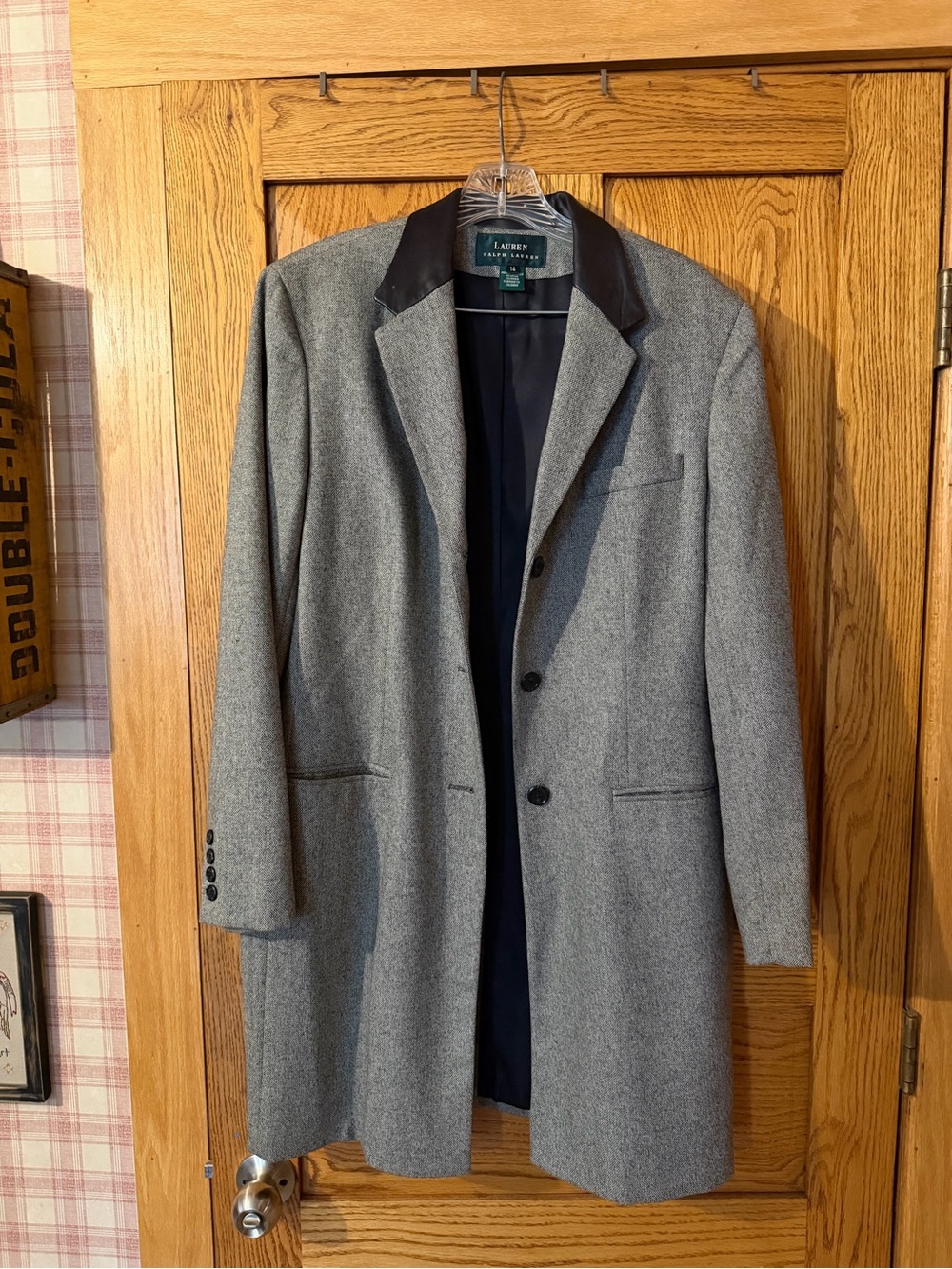 Ralph Lauren Gray Wool Pea Coat with Black Collar